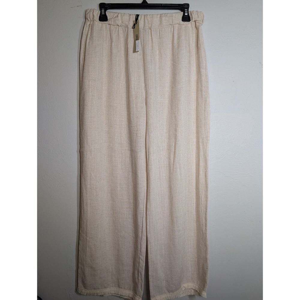Women’s Cream Wide-Leg Linen-Blend Pants - Picture 6 of 6